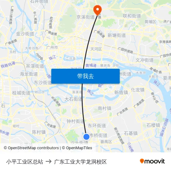 小平工业区总站 to 广东工业大学龙洞校区 map