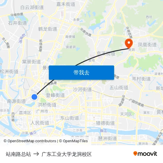 站南路总站 to 广东工业大学龙洞校区 map