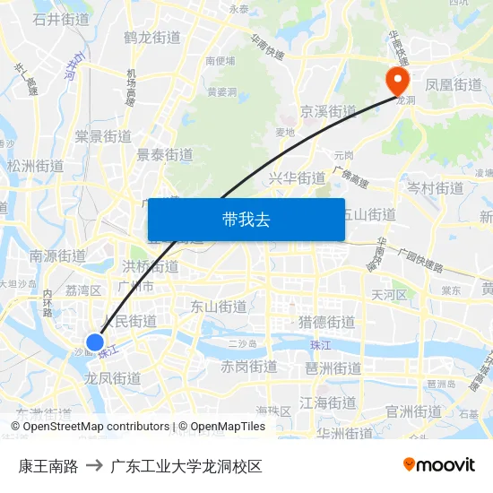 康王南路 to 广东工业大学龙洞校区 map