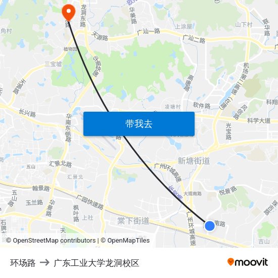 环场路 to 广东工业大学龙洞校区 map