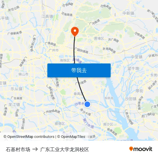 石基村市场 to 广东工业大学龙洞校区 map
