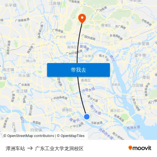 潭洲车站 to 广东工业大学龙洞校区 map