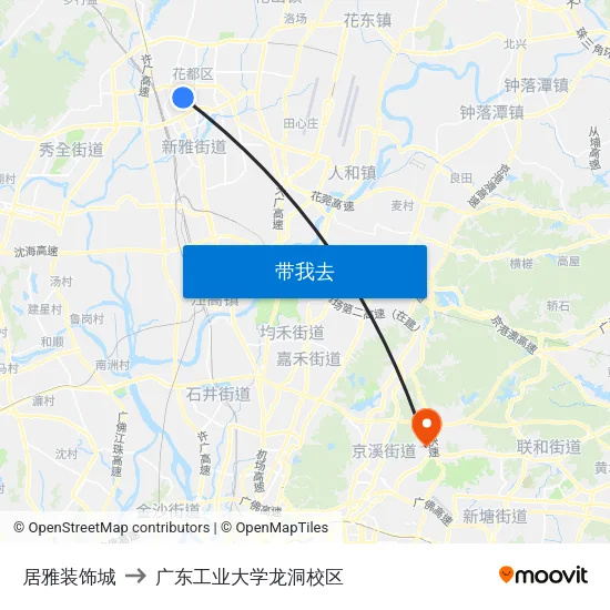 居雅装饰城 to 广东工业大学龙洞校区 map