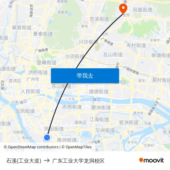石溪(工业大道) to 广东工业大学龙洞校区 map