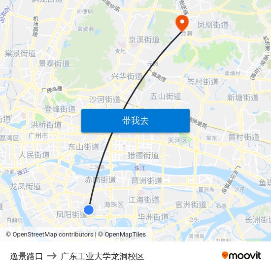 逸景路口 to 广东工业大学龙洞校区 map