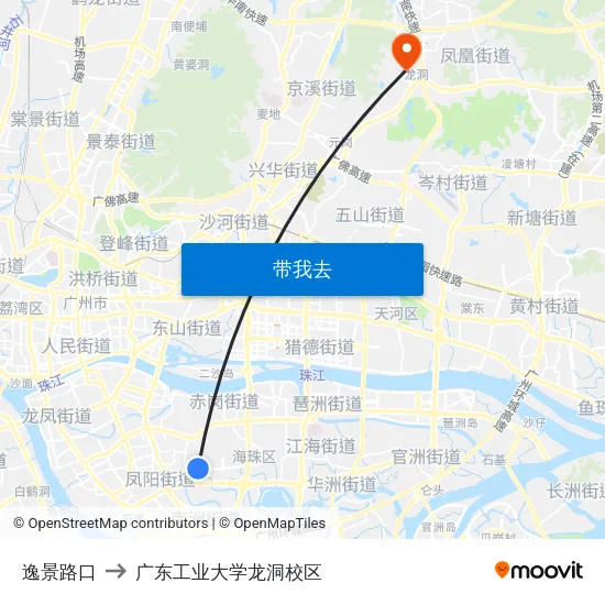逸景路口 to 广东工业大学龙洞校区 map