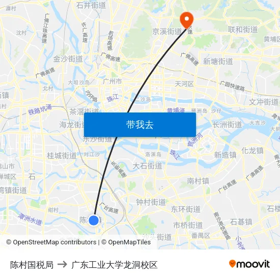 陈村国税局 to 广东工业大学龙洞校区 map