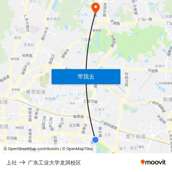 上社 to 广东工业大学龙洞校区 map