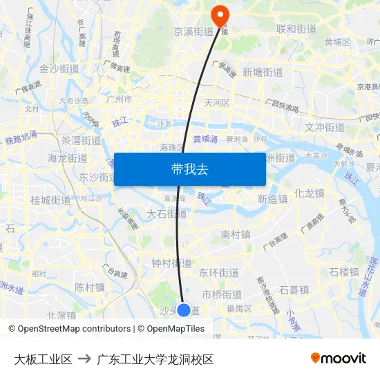 大板工业区 to 广东工业大学龙洞校区 map