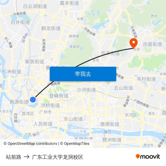站前路 to 广东工业大学龙洞校区 map