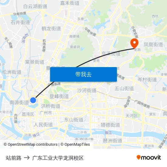 站前路 to 广东工业大学龙洞校区 map