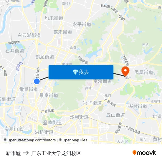 新市墟 to 广东工业大学龙洞校区 map
