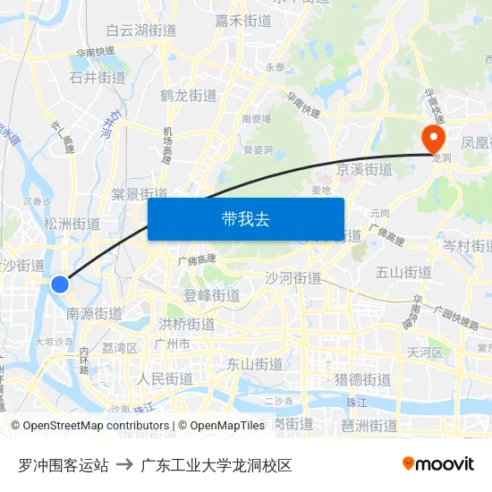 罗冲围客运站 to 广东工业大学龙洞校区 map