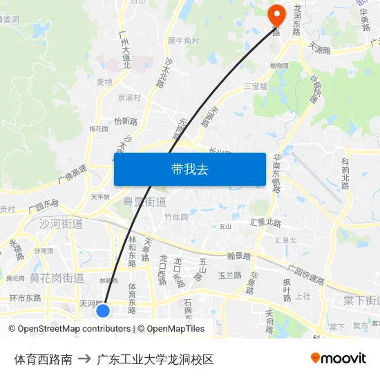 体育西路南 to 广东工业大学龙洞校区 map
