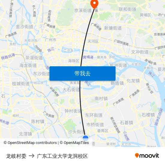 龙岐村委 to 广东工业大学龙洞校区 map