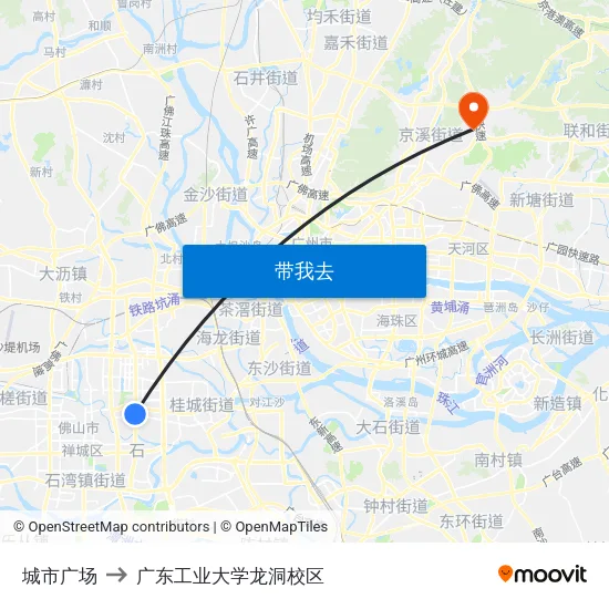 城市广场 to 广东工业大学龙洞校区 map
