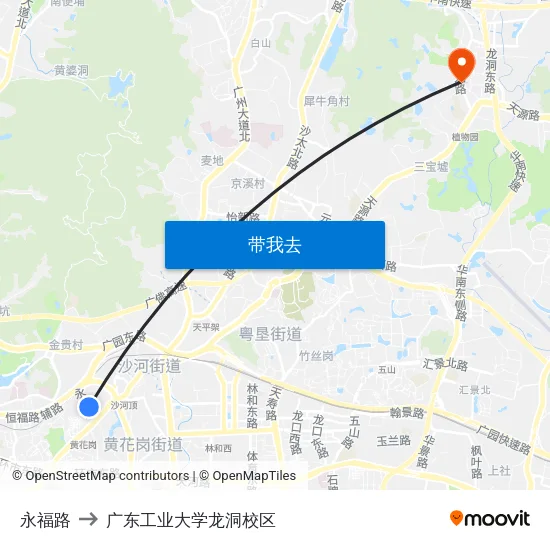 永福路 to 广东工业大学龙洞校区 map