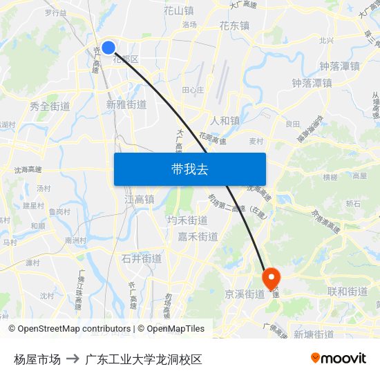 杨屋市场 to 广东工业大学龙洞校区 map
