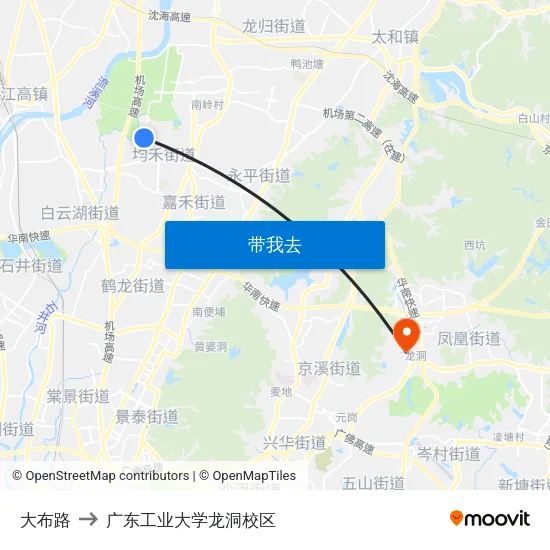 大布路 to 广东工业大学龙洞校区 map