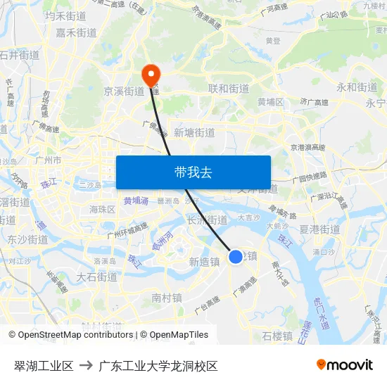 翠湖工业区 to 广东工业大学龙洞校区 map