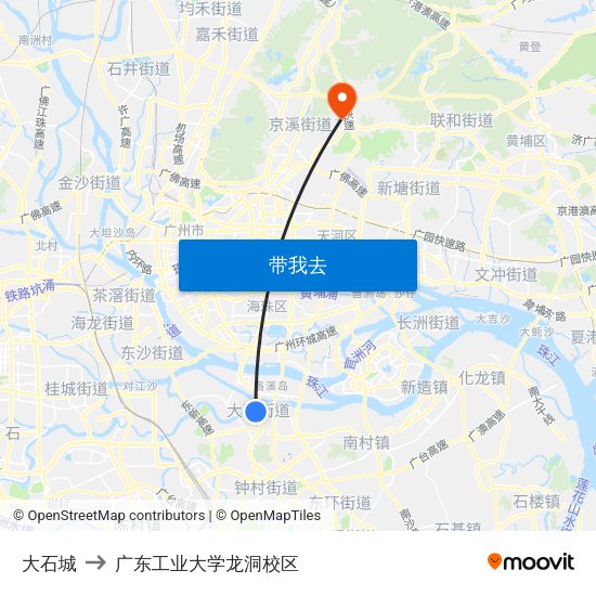 大石城 to 广东工业大学龙洞校区 map