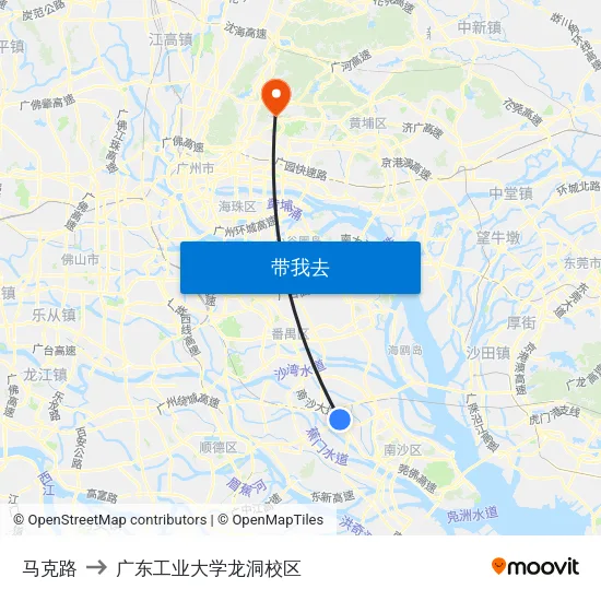 马克路 to 广东工业大学龙洞校区 map