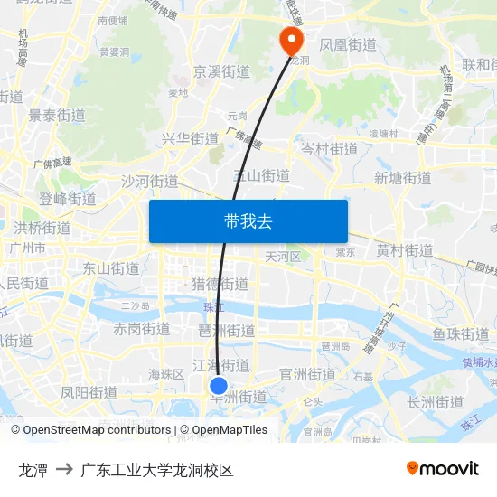 龙潭 to 广东工业大学龙洞校区 map