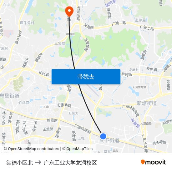 棠德小区北 to 广东工业大学龙洞校区 map