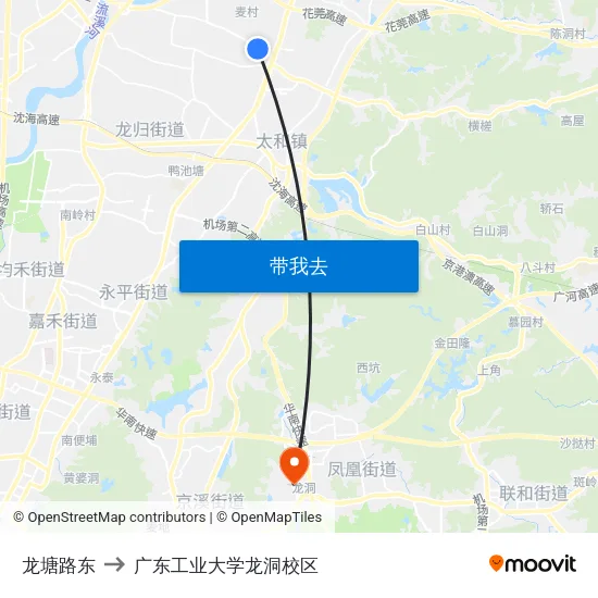 龙塘路东 to 广东工业大学龙洞校区 map