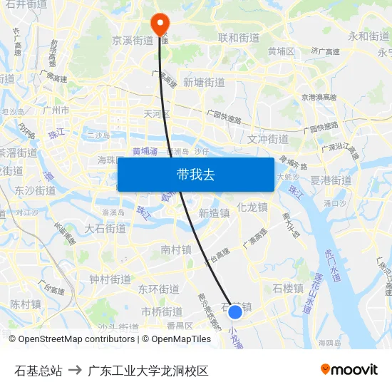 石基总站 to 广东工业大学龙洞校区 map