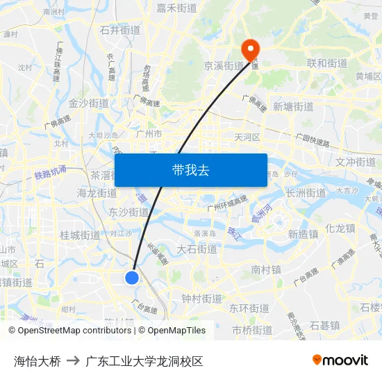 海怡大桥 to 广东工业大学龙洞校区 map