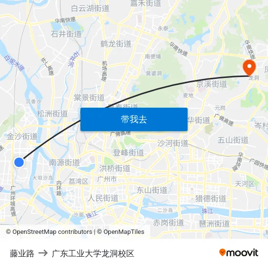 藤业路 to 广东工业大学龙洞校区 map