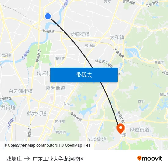 城壕庄 to 广东工业大学龙洞校区 map