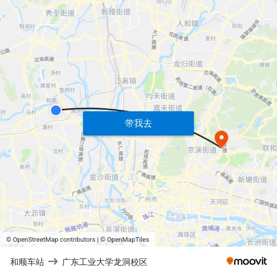和顺车站 to 广东工业大学龙洞校区 map
