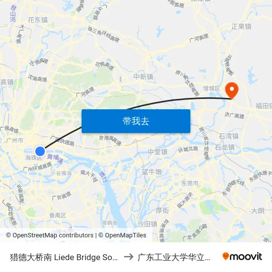 猎德大桥南 Liede Bridge South to 广东工业大学华立学院 map