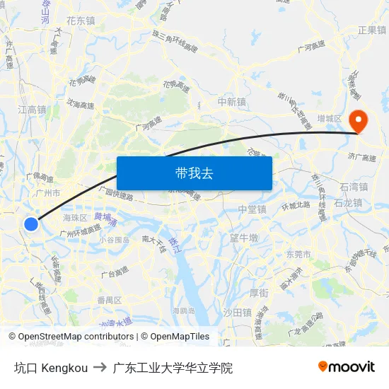 坑口 Kengkou to 广东工业大学华立学院 map