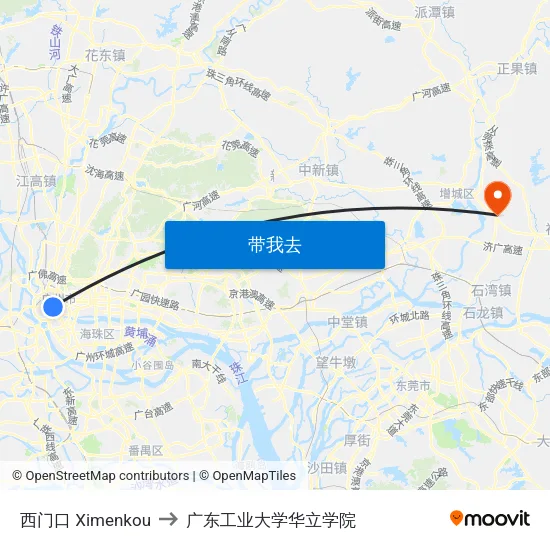 西门口 Ximenkou to 广东工业大学华立学院 map