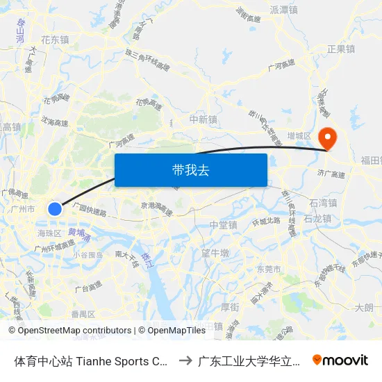 体育中心站 Tianhe Sports Center to 广东工业大学华立学院 map