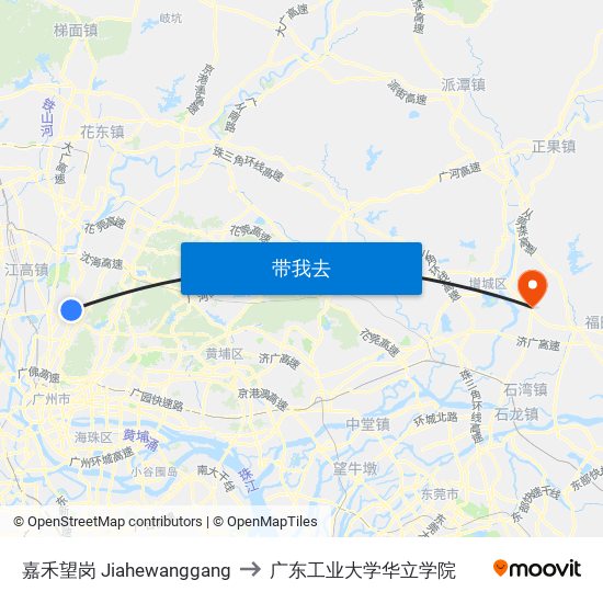 嘉禾望岗 Jiahewanggang to 广东工业大学华立学院 map