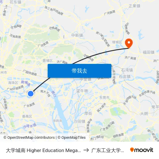 大学城南 Higher Education Mega Center South to 广东工业大学华立学院 map