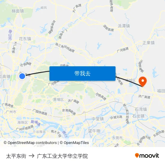 太平东街 to 广东工业大学华立学院 map