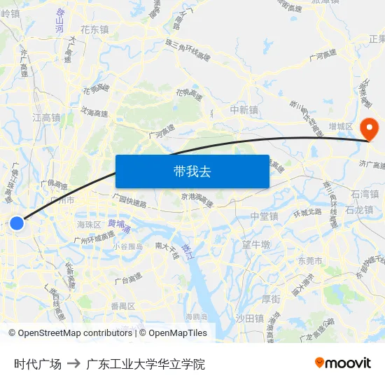 时代广场 to 广东工业大学华立学院 map