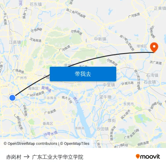 赤岗村 to 广东工业大学华立学院 map