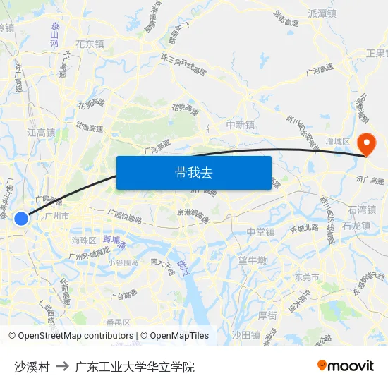 沙溪村 to 广东工业大学华立学院 map