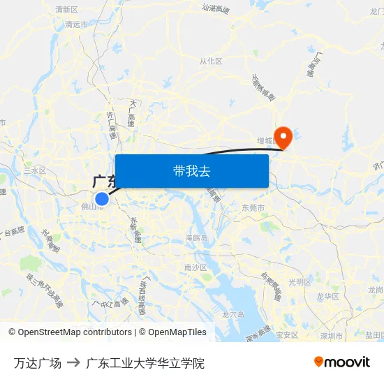万达广场 to 广东工业大学华立学院 map