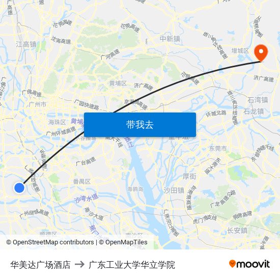 华美达广场酒店 to 广东工业大学华立学院 map