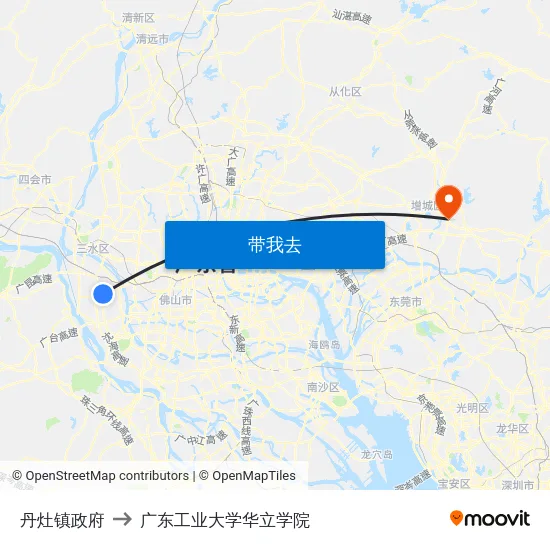丹灶镇政府 to 广东工业大学华立学院 map