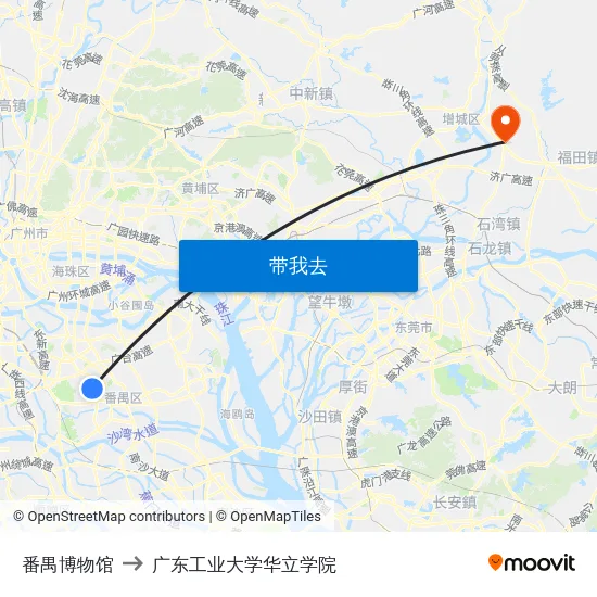 番禺博物馆 to 广东工业大学华立学院 map