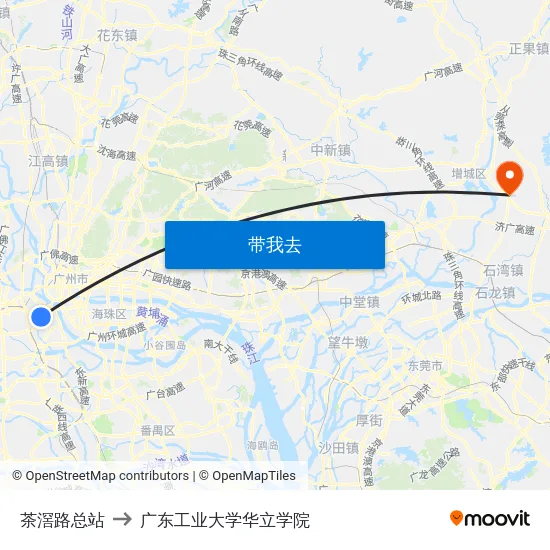 茶滘路总站 to 广东工业大学华立学院 map