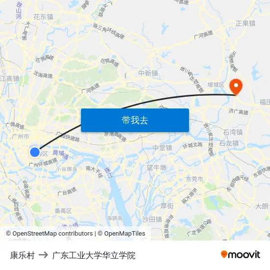 康乐村 to 广东工业大学华立学院 map